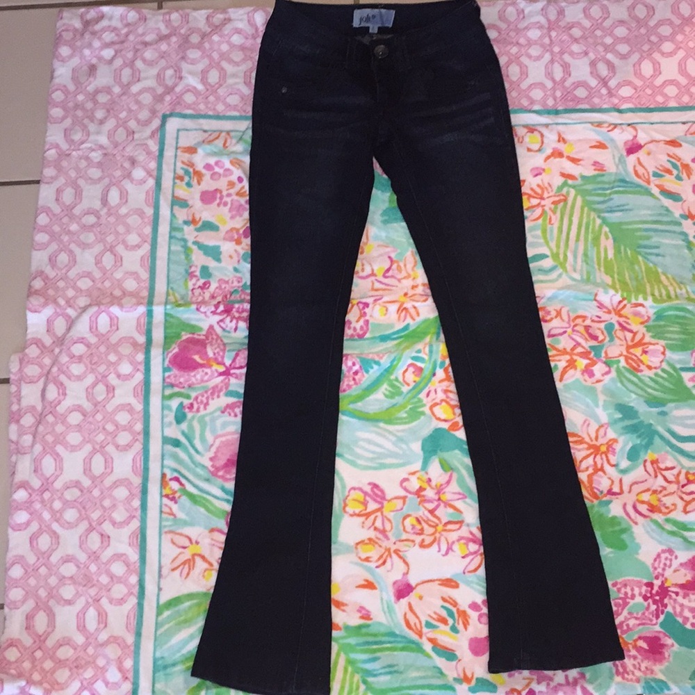 Dark denim jolt mini wide leg jeans